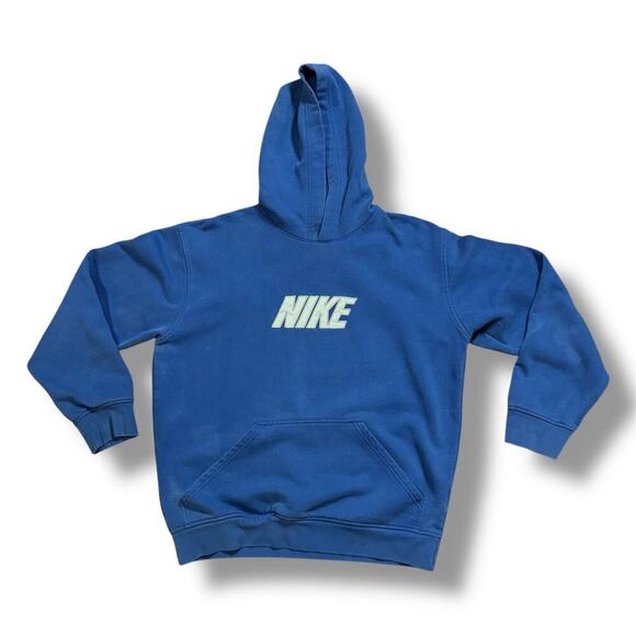 VTG Nike Hoodie Mens Blue Embroidered There is No Finish Line Pullover FADED L - Picture 1 of 13